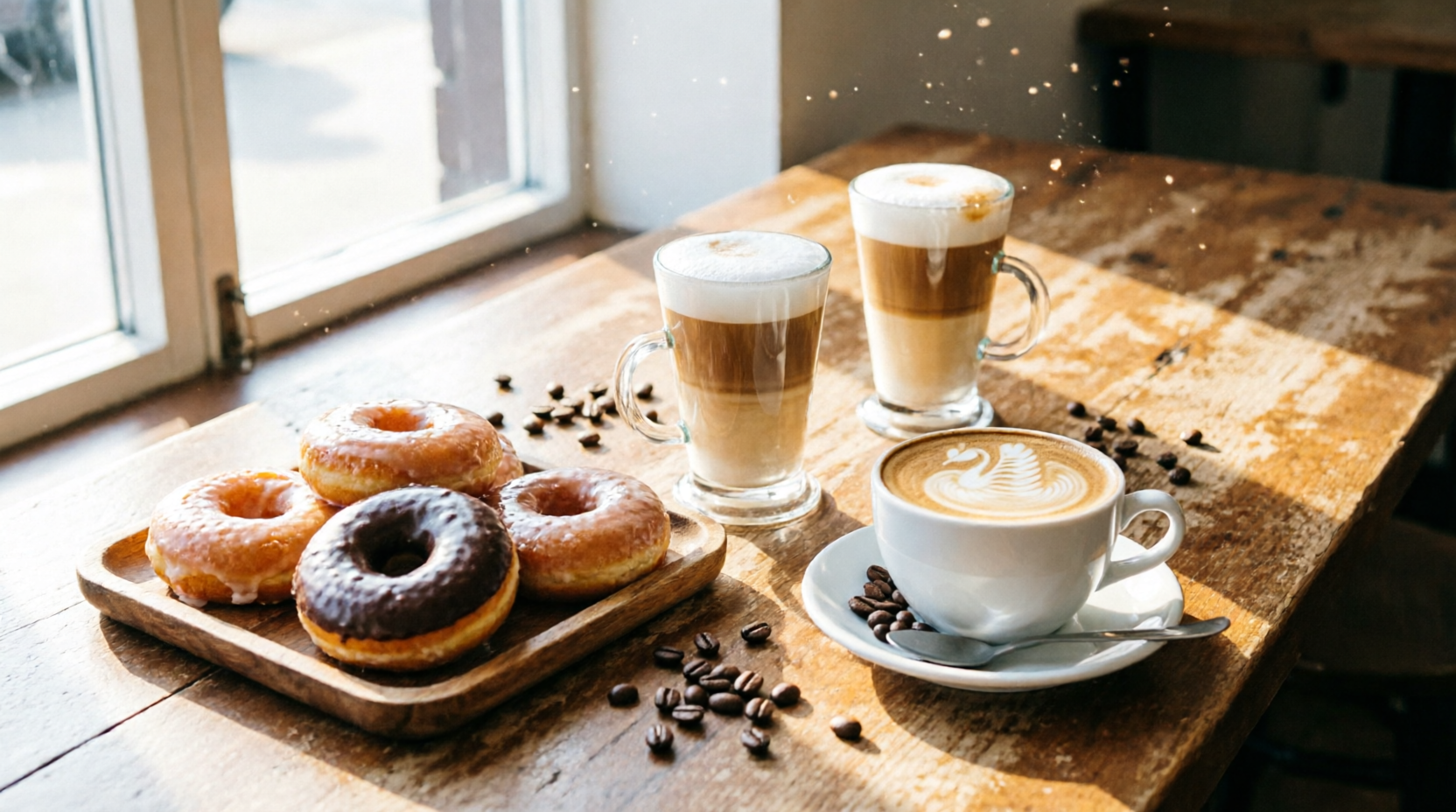 Coffee and donut spread at Grub Coffee Co